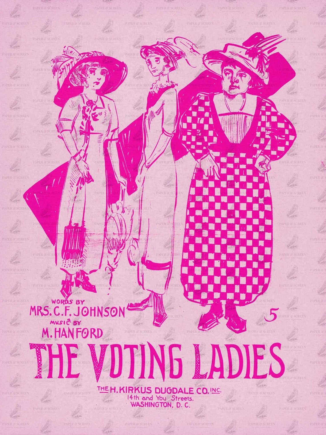 Set of 6 Vintage Feminist Pink Suffragette Wall Art Printable Women's