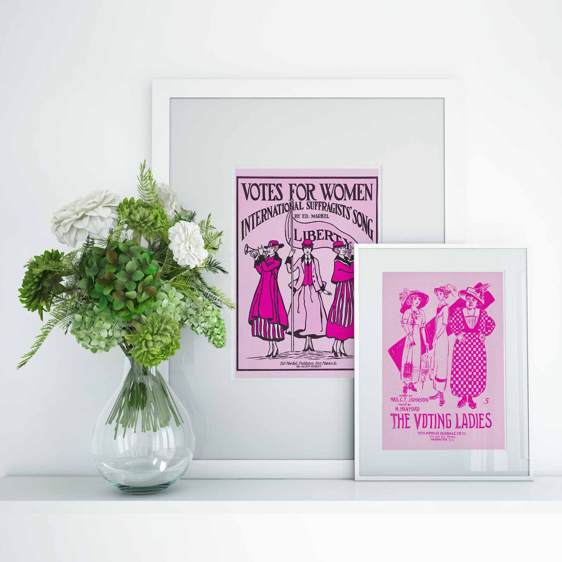 Set of 6 Vintage Feminist Pink Suffragette Wall Art Printable Women's