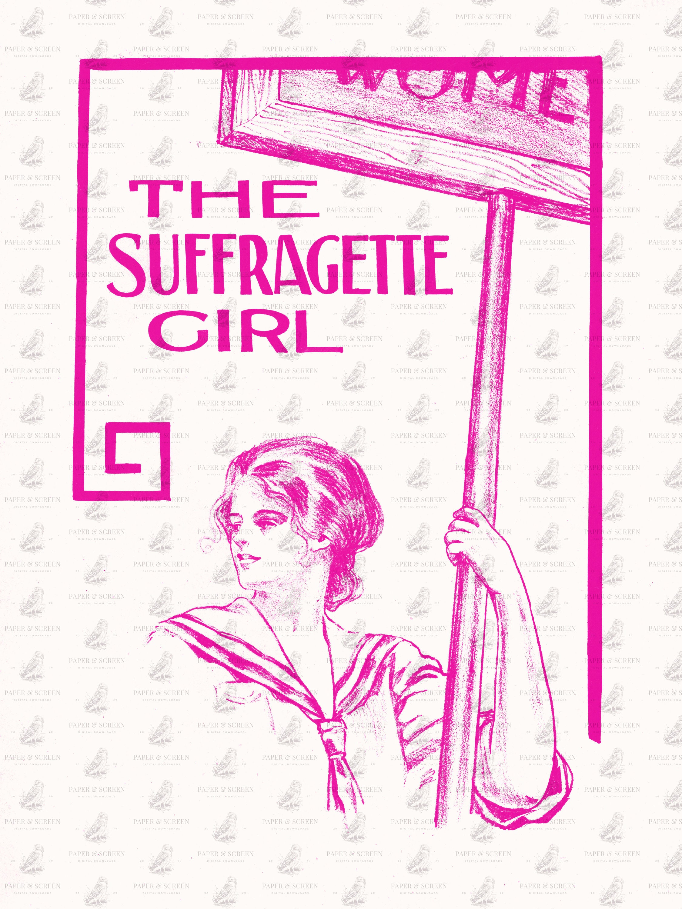 Set of 6 Vintage Feminist Pink Suffragette Wall Art Printable Women's