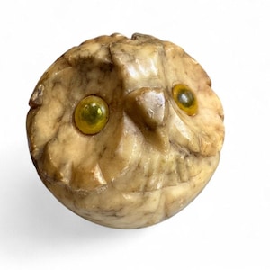 Vintage Mid-Century Italian Alabaster Owl Paperweight