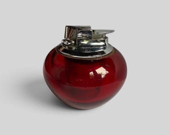 Vintage Ruby Whitefriars Glass / Ronbson Ball Table Lighter