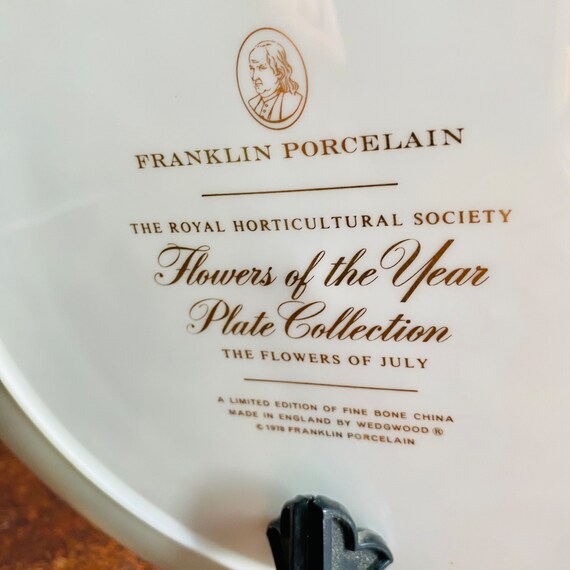 Vintage 1978 - RHS - Flower of the Year Plate - July - Franklin