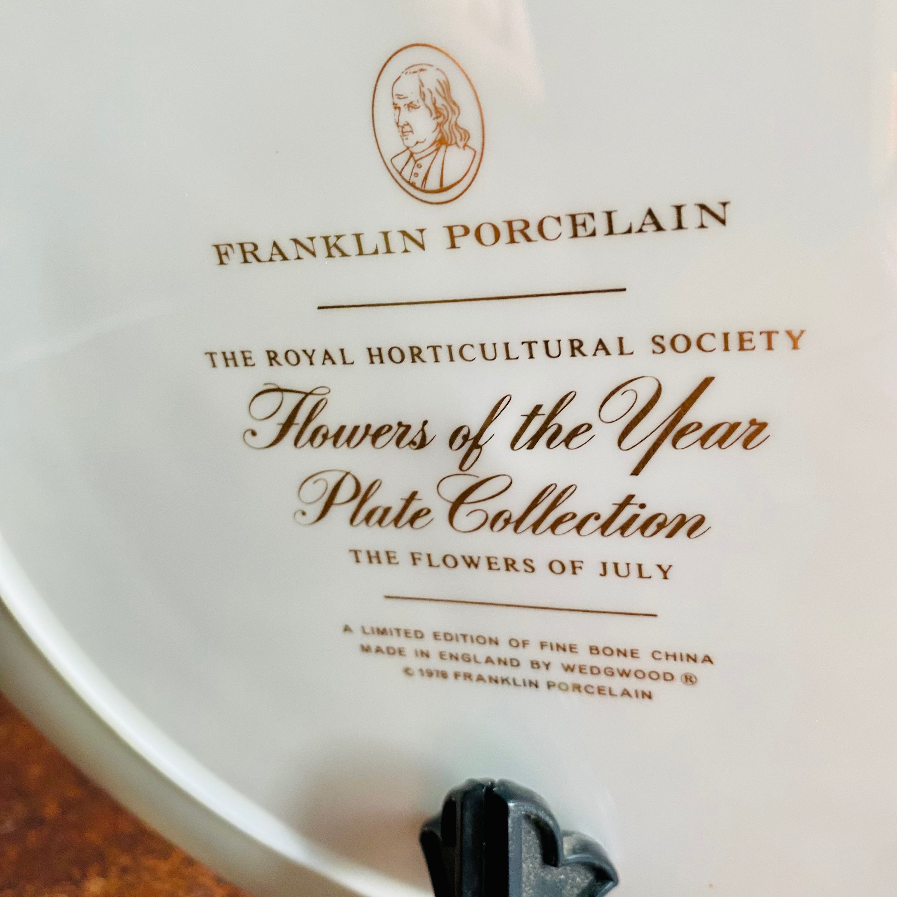 Vintage 1978 - RHS - Flower of the Year Plate - July - Franklin