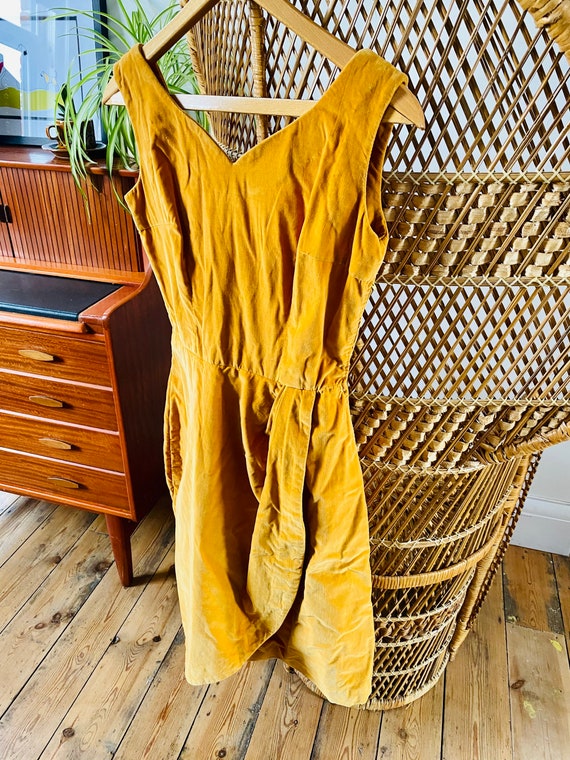 Handmade Vintage Mustard Velvet Dress - image 2