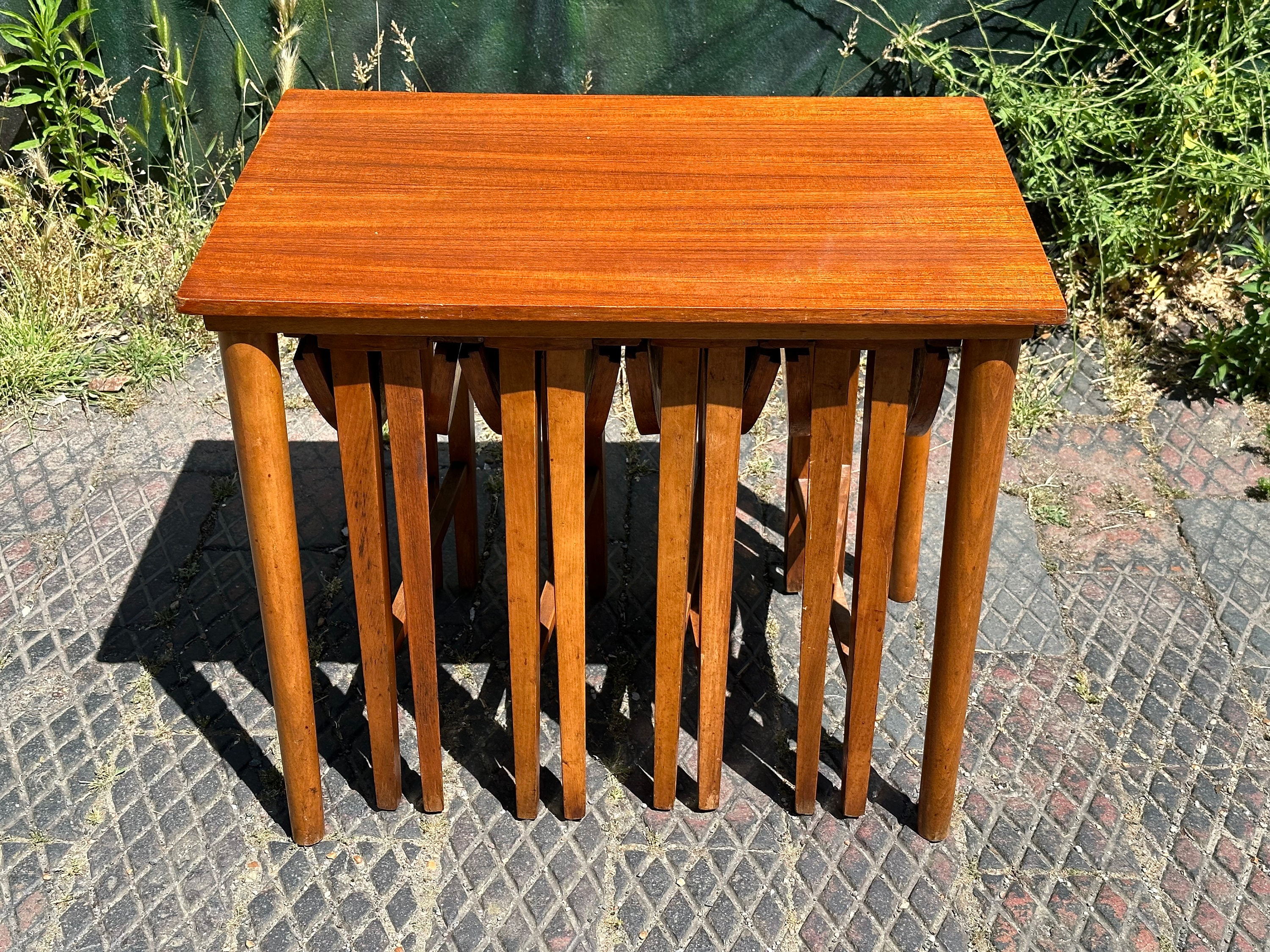 Vintage Nesting Tables: Set of 5 Collapsible Space Saving Tables