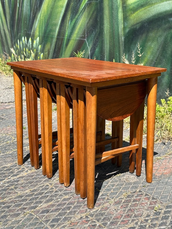 Vintage Nesting Tables: Set of 5 Collapsible Space Saving Tables