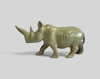 Hand Carved African Soapstone Rhinoceros Sculpture Kenya Folk Art Rhino Statue