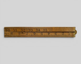 Vintage Folding Ruler Boxwood Brass Carpenter Measuring Tool