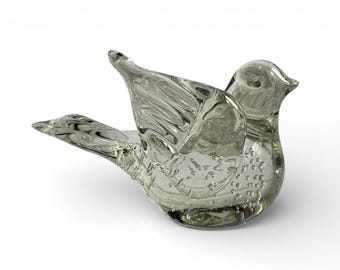 Vintage clear controlled bubble bird paperweight