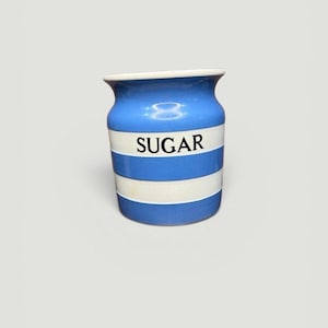 Vintage TG Green Cornishware sugar Pot - blue and white stripe - Black shield backstamp