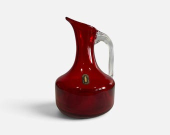 Whitefriars Ruby Red 9718 Sparrow Beak Glass Jug 1974 Vintage Mid Century