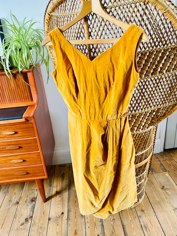 Handmade Vintage Mustard Velvet Dress - image 4