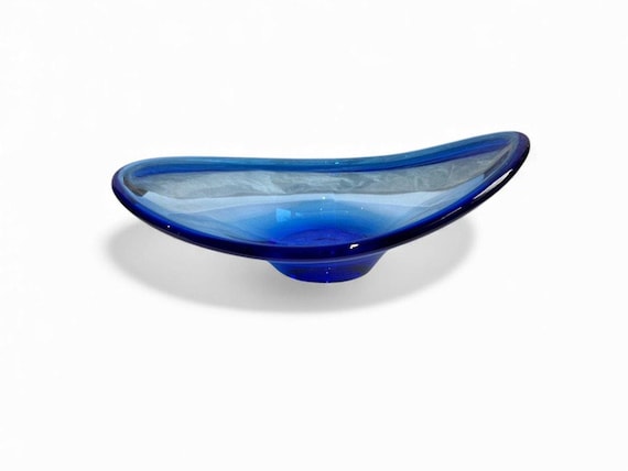 Vintage Lotta Pettersson für Ikea Blaue mundgeblasene Glas Mittelstück Schale, SNITS Design