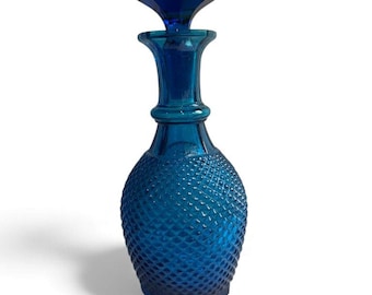 Rare Italian Empoli decanter / bottle / carafe - blue diamond point