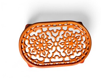 Vintage Le Creuset Enamel Cast Iron Oval Trivet - Orange / Volcanic / Flame