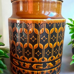 Vintage Hornsea Heirloom, Autumn Brown, Medium Sugar Cannister / Storage jar / pot / container, 1970&#39;s Retro