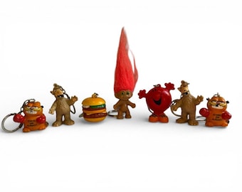 Vintage sleutelhanger verzamelobjecten - Garfield / Alf / Troll / Burger