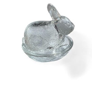 Vintage Galerie glass rabbit on nest - trinket - Easter bunny table decor