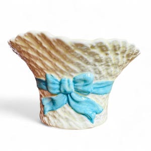 Vintage Falcon Ware Bonnet Hat Vase / Planter, Blue Ribbon