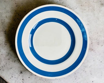 assiette à chef vintage Staffordshire, bleu et blanc, cornique, 23 cm