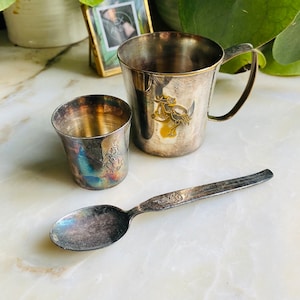 Vintage Falstaff silver plated Christening set, mug, cup and spoon