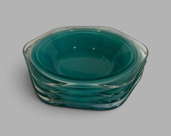 Vintage Phoenix Glass Teal Blue / green Bowls - set of 6 - Made in England