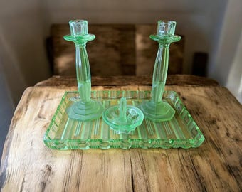 Walther & Shone - Greta Uranium glass Dressing Table Set - UV Glass