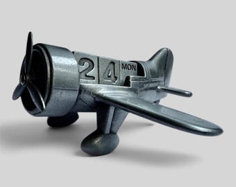 Vintage Pewter Airplane Perpetual Calendar - Metal Desk Calendar - Aviation Enthusiast