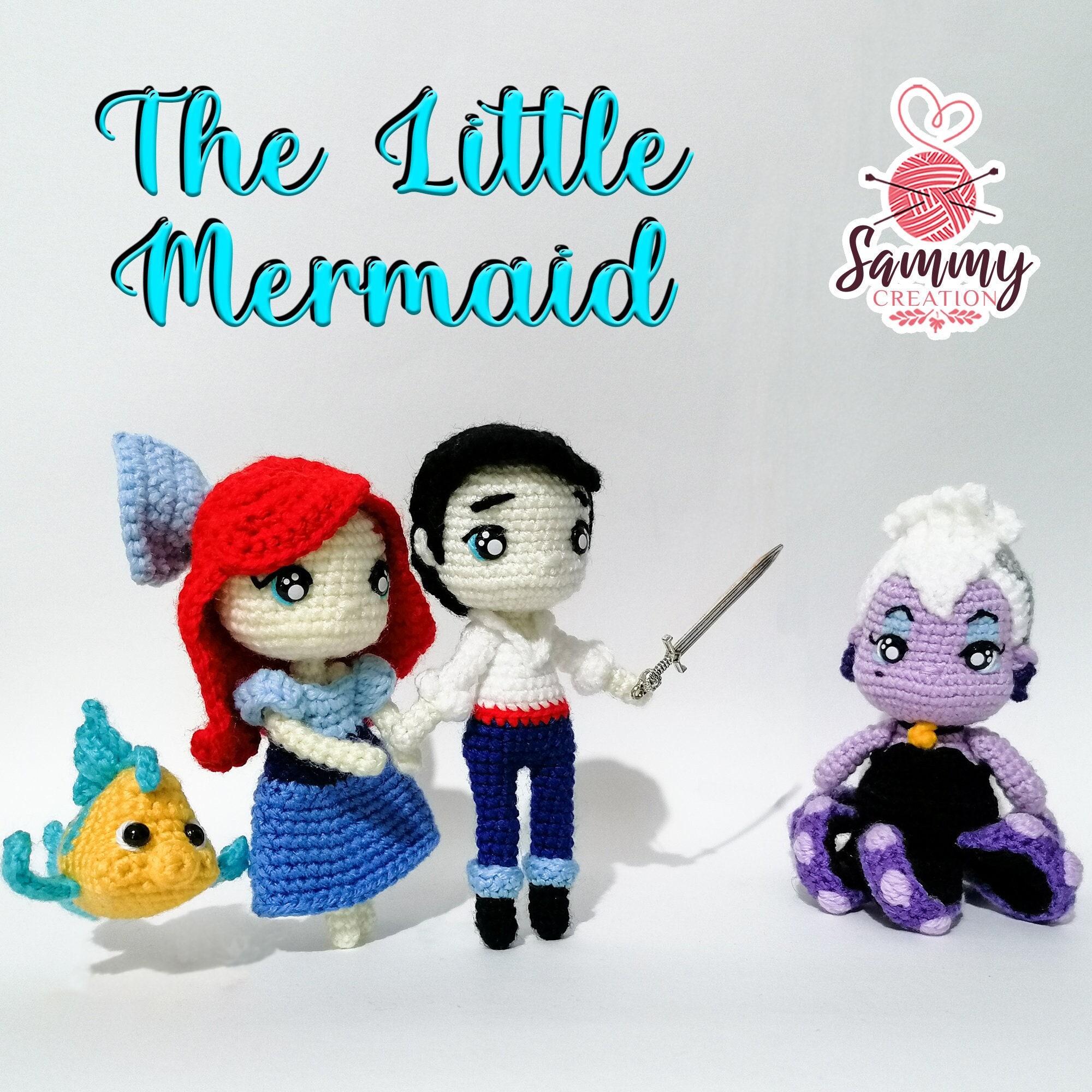 The Little Mermaid Ariel Eric Ursula Flounder Amigurumi Doll Crochet Disney (no pattern)