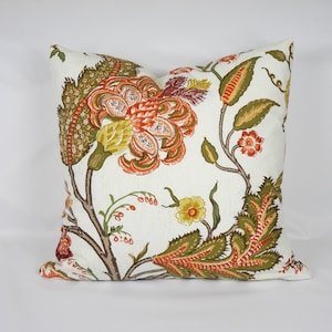 Pop of Color Pillow Cover, 20&quot; x 20&quot; Rust and Olive Green Pillow, Colorful High End Pillow, High End Floral Print Pillow Cover