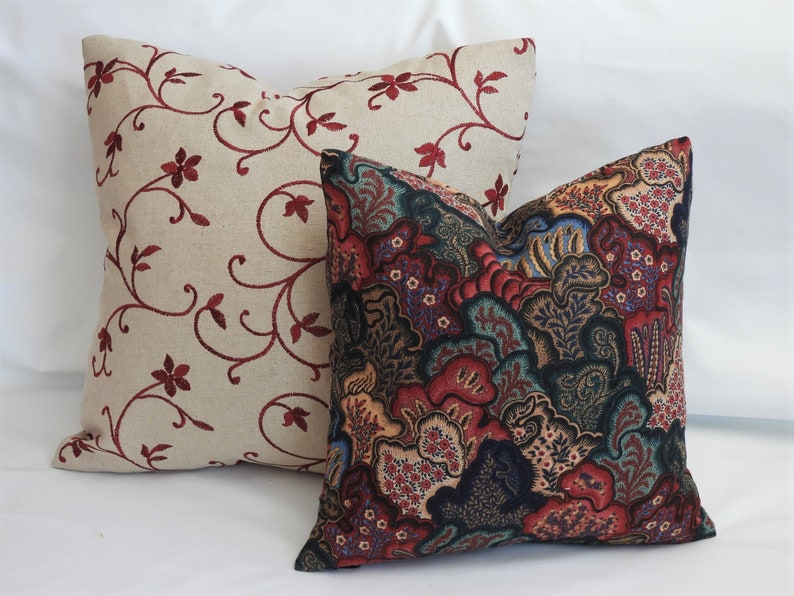 Deep Jewel Tone Pillow Covers Multi Color Floral Print Etsy