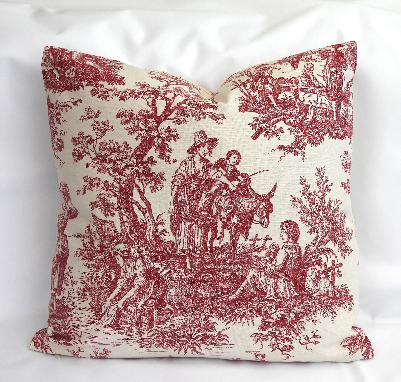 Romantic Toile De Jouy Pillow Covers, Double Sided Red & White Pillows