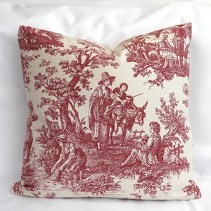 Romantic Toile de Jouy Pillow Covers, Double Sided Red & White Pillows for your Country French Decor, Pillow Covers 20 x 20, Homeowner Gift