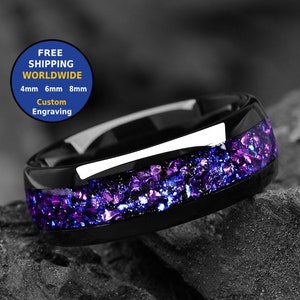 Galaxy Space Nebula Alexandrite Ring 4/6/8 mm - Tungsten & Blue Sandstone Women/ Mens Wedding Band Unique - Engagement/ Promise Ring for Him