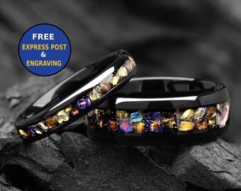 Galaxy Space CAS A Nebula His and Hers Couple Wedding Bands 4/8 mm -Tungsten Promise Rings for Couples - Mens & Women Matching Ring Set Dome