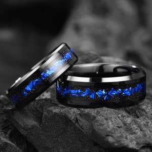 "His Queen & Her King" Matching Couple Rings - Stainless Steel Black Wedding Bands With CZ