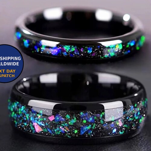 Couples Ring Set His and Hers Rings Blue Opal Matching Etsy