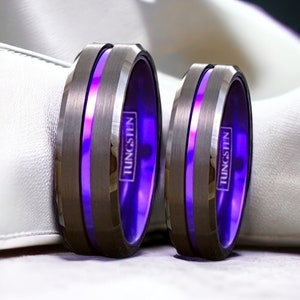 Tungsten Wedding Band, Men's Black Wedding Band, Black Tungsten Ring, Purple, Tungsten Band, Purple Tungsten Ring, Purple Tungsten Band