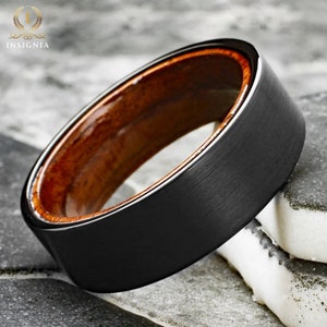 Sandal RedWood Wedding Band With Tungsten - Black 8mm - Two Tone Wooden Ring - Unique Mens Wedding Band - Male Wedding Band -Cool Mens Rings