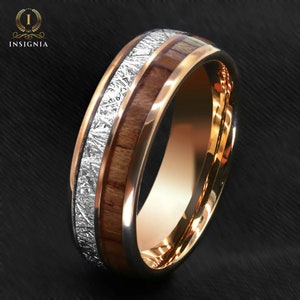 Meteorit & Koa Holz Inlays Wolfram Eheringe Set Für Sie und Ihn Rosegold Paar Ringe 6 / 8mm männlich / weiblich Kuppelring Comfort Fit Bild 3