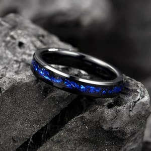 Galaxy Meteorit & Blauer Nebel Für Sie und Seine Eheringe 4mm / 8mm Schwarz Wolfram Eheringe Seine und ihre Partner Trauringe Bild 7