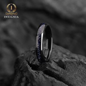 Galaxy Space Nebula His and Hers Couple Wedding Bands 4 & 8 mm Tungsten Blue Sandstone Promise Rings for Couples Dome Matching Ring Set 画像 6