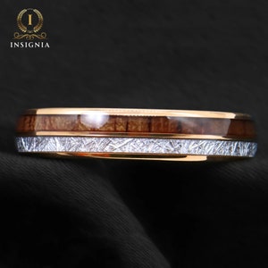 Meteorite & Koa Wood Inlays Tungsten Wedding Band Set His and Hers Rose Gold Couple Rings 6/8mm Male/Female Dome Ring Comfort Fit zdjęcie 8