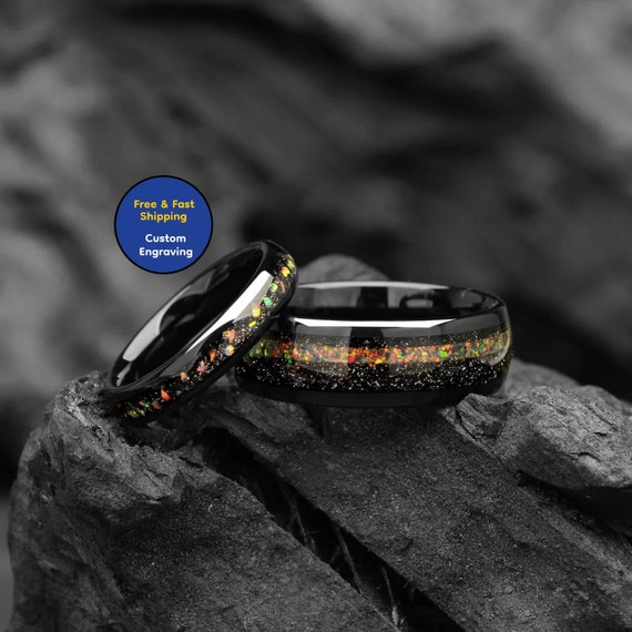 Matching black wedding ring sets deals