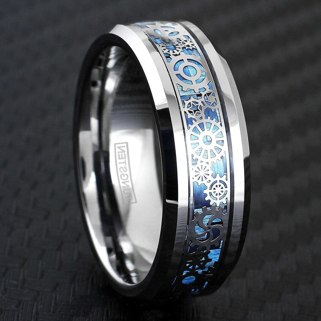 Queenwish Celtic Dragon Tungsten Wedding Band - 6mm, Blue Carbon Fiber & Silver - Comfort Fit For Men & Women