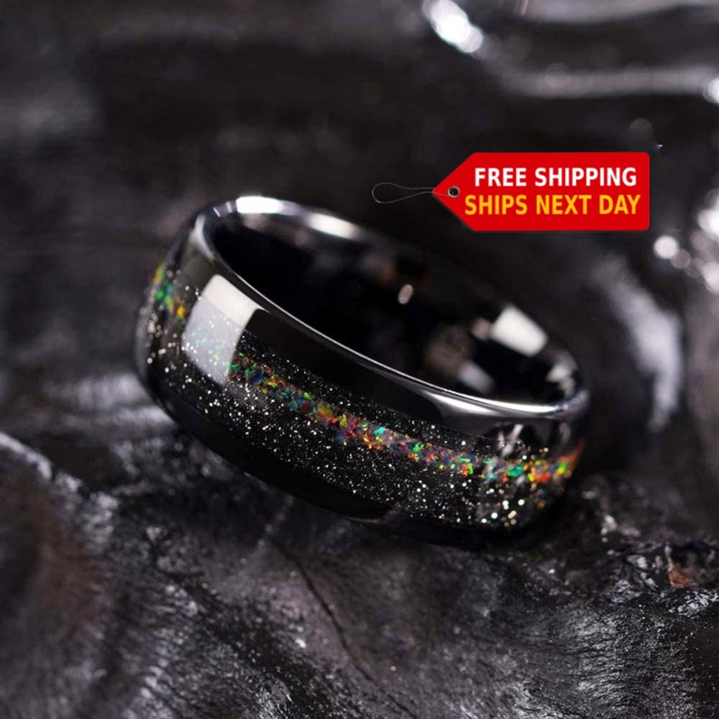 Jewelry Avalanche Cosmic Galaxy Ring, Tungsten Wedding Band, Imitation Meteorite Galaxy Ring 8mm 12 5