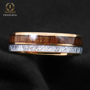 Meteorit & Koa Holz Inlays Wolfram Eheringe Set Für Sie und Ihn Rosegold Paar Ringe 6 / 8mm männlich / weiblich Kuppelring Comfort Fit Bild 4