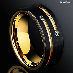 Unique Tungsten Mens Wedding Band Black Brushed Ring With - Etsy