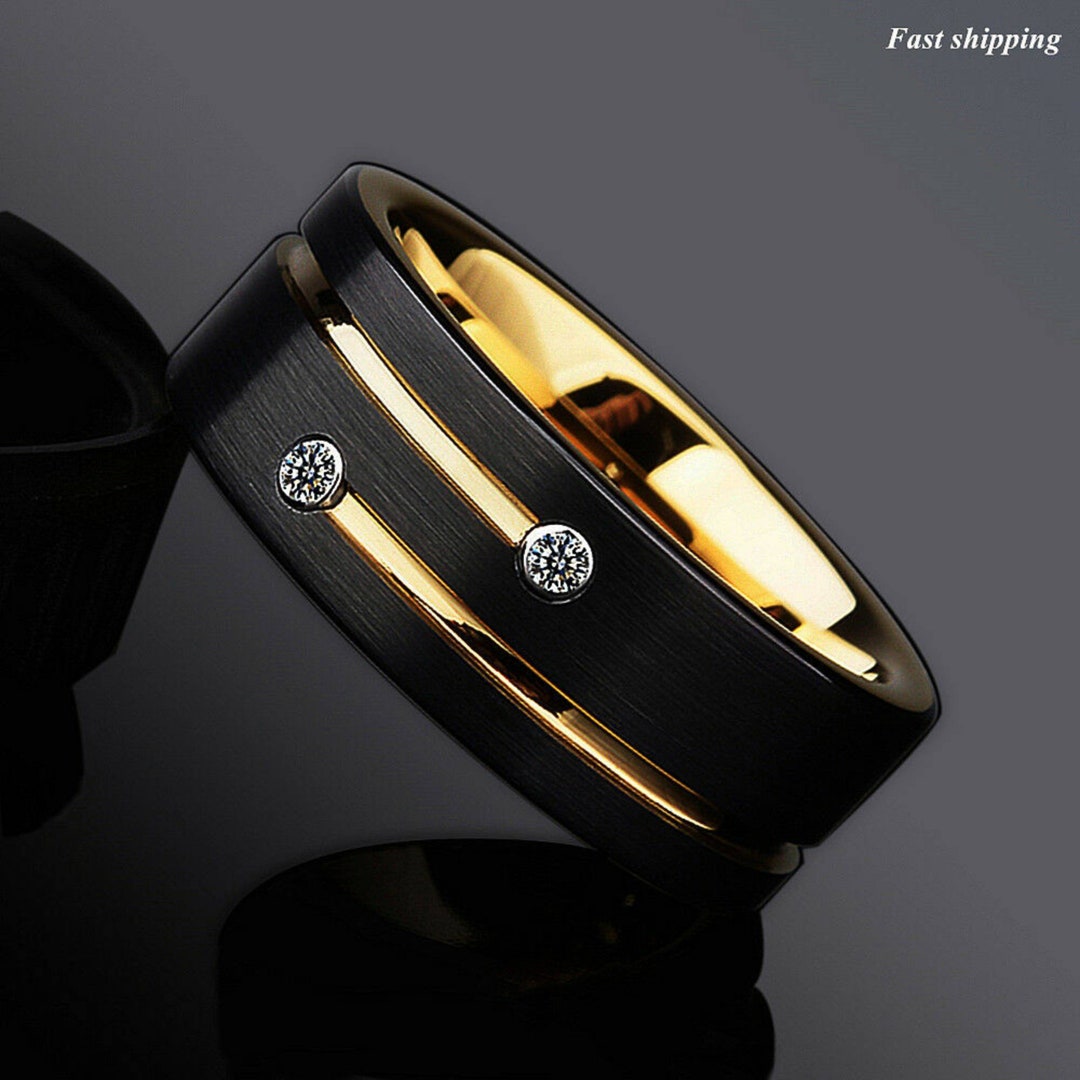 Unique Tungsten Mens Wedding Band Black Brushed Ring With - Etsy