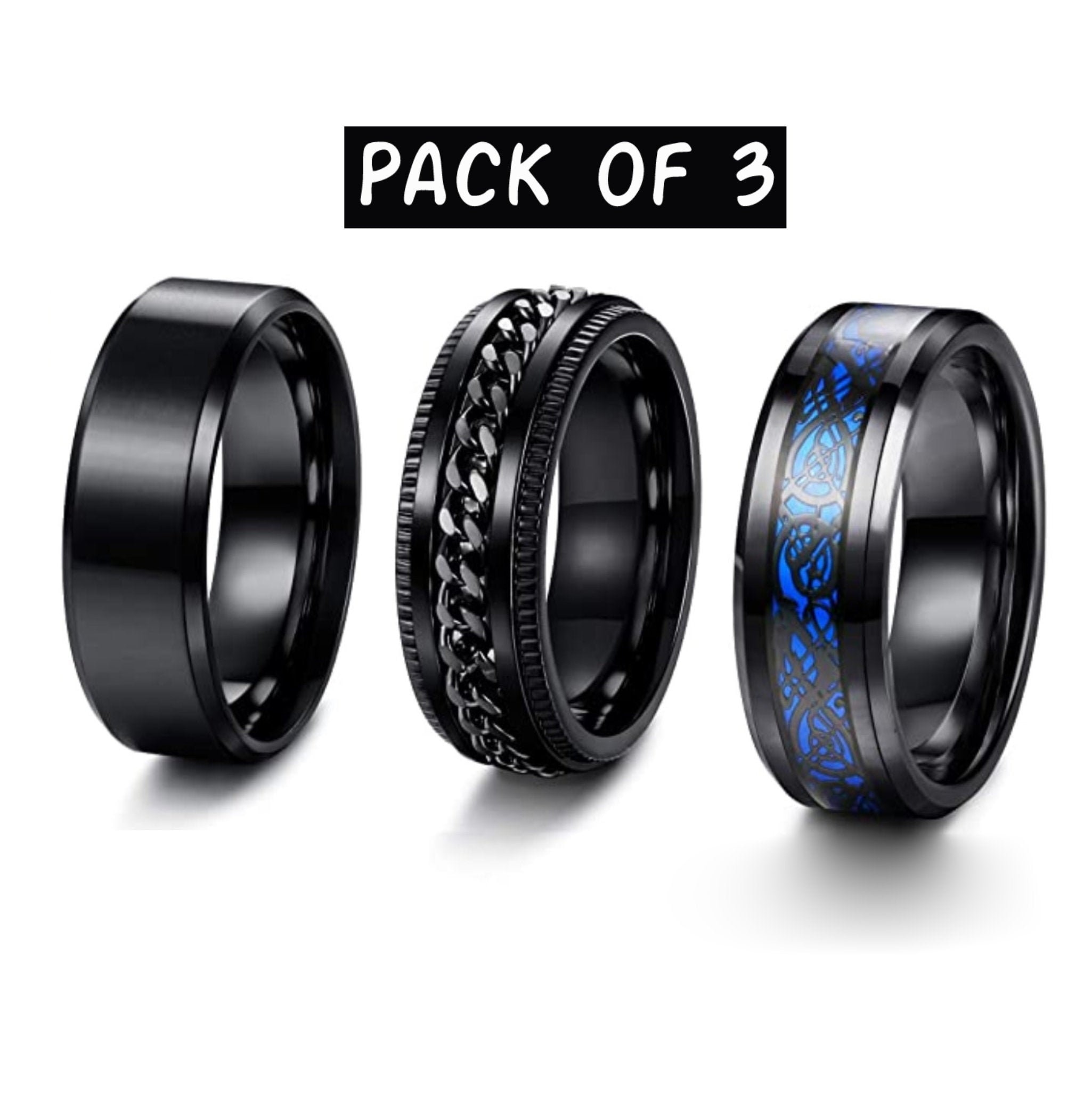 Pack of 3 Anxiety Fidget Spinner Rings Black Spinning Worry Etsy